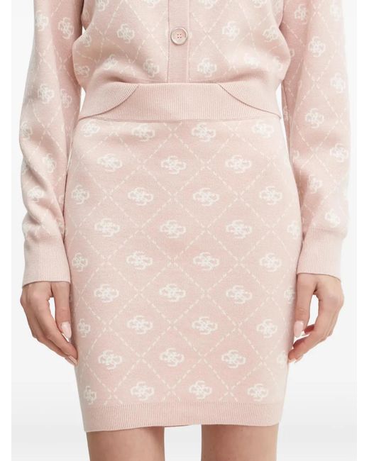 Guess Natural Monogram-Print Knit Mini Skirt