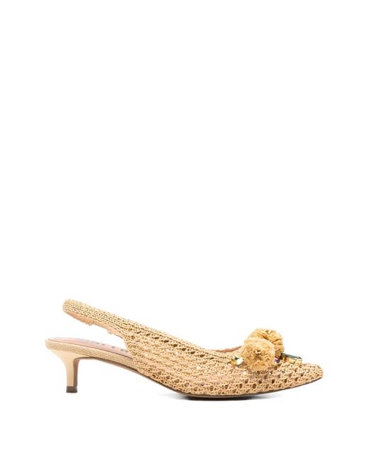 Bibi Lou Natural Acer Embellished Raffia-Effect Pumps