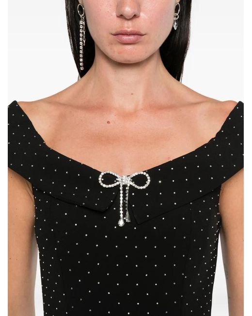 Nissa Black Embellished Off-Shoulder Midi Dress