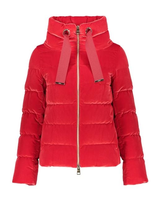 Herno Red Velvet Stand Up-Collar Puffer Jacket