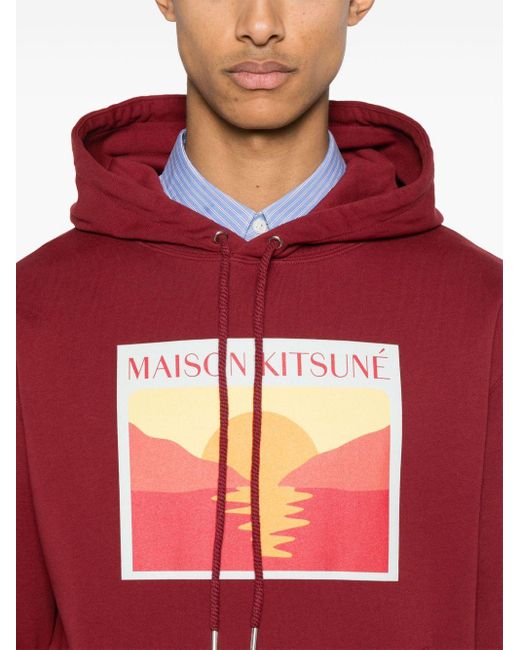 Maison Kitsuné Sunset Postcard Katoenen Hoodie in het Red voor heren