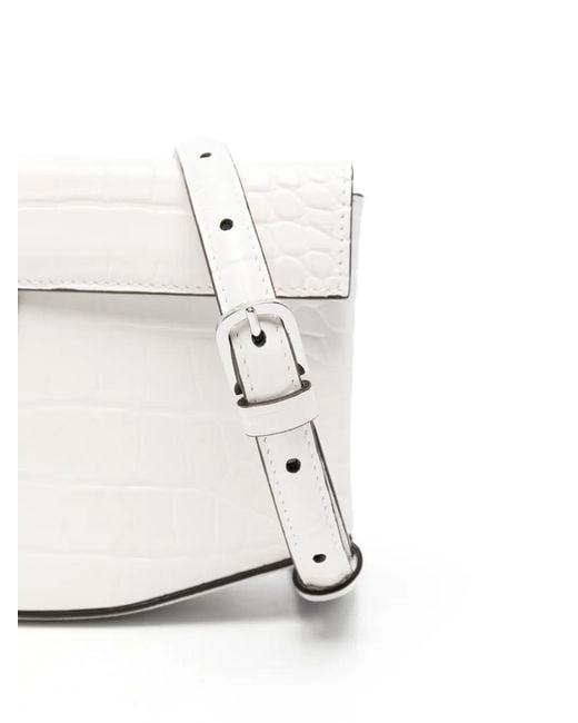 Totême White Clip Croc-Embossed Clutch Bag