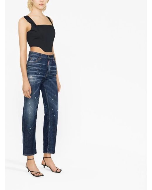 Jean Droit À Effet Taches De Peinture DSquared² en coloris Blue