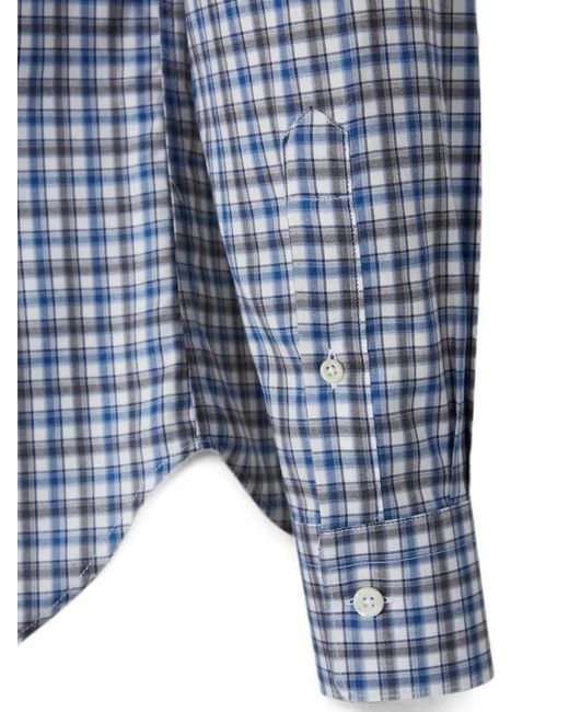 Canali Blue Cotton Plaid Shirt for men