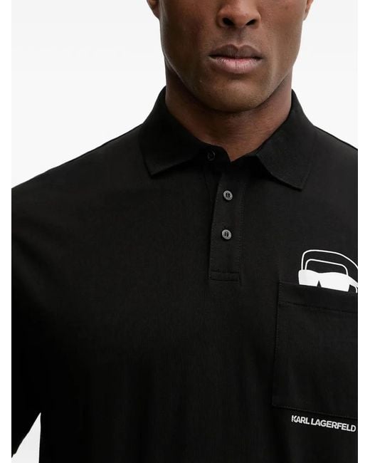 Karl Lagerfeld Black Pocket-Detail Polo Shirt for men