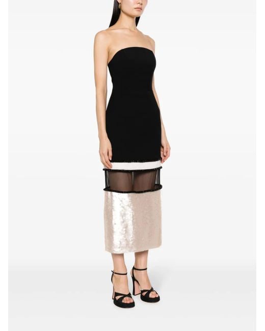 V:PM ATELIER Black Sable Sequin-embellished Panelled Midi Dress