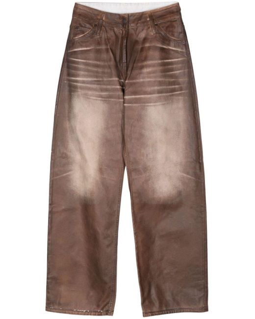 Mid-rise straight-leg trousers Acne en coloris Brown