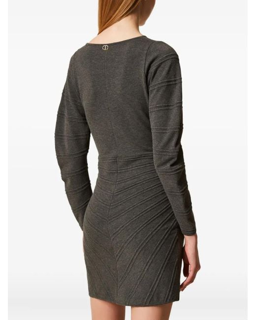 Twinset Gray Stitch-Pattern Knit Dress