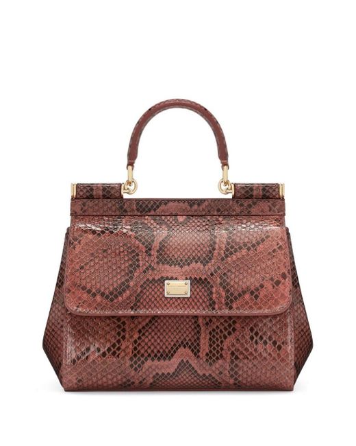Dolce & Gabbana Brown Sicily Snakeskin-effect Top-handle Bag