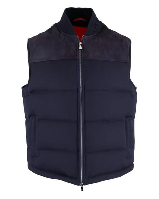 Isaia Blue Quilted Suede Gilet for men