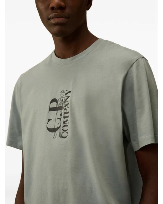 C P Company Gray 30/1 Jersey Short-Sleeve Printed T-Shirt for men