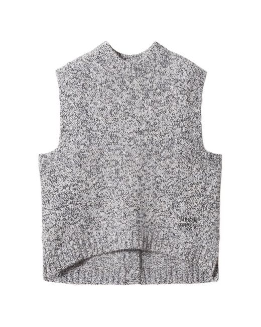 Maison Kitsuné Gray Button-Back Knitted Top