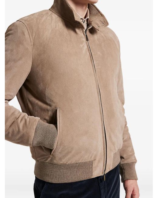 Peserico Blue Suede Zip-Front Bomber Jacket for men