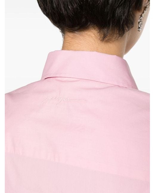 MSGM Pink Rhinestone-embellished Cotton Shirt