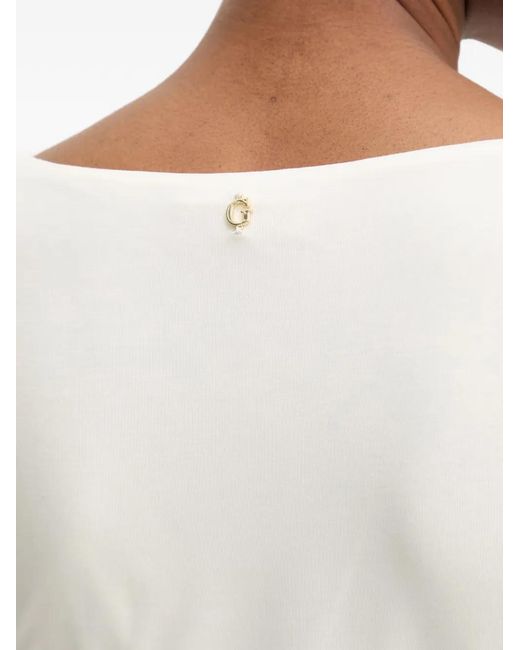 Guess White Asymmetric-Neck Long-Sleeved Top