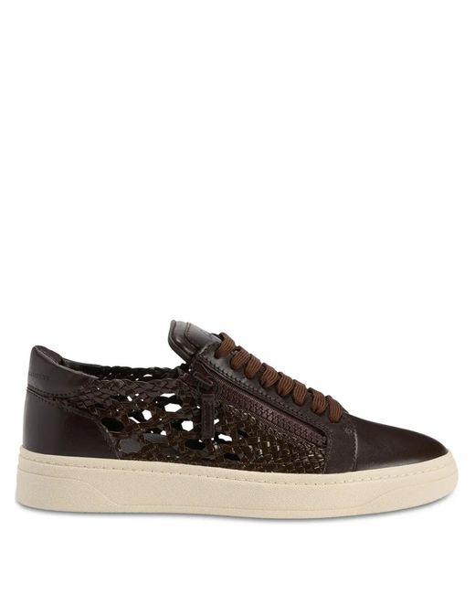 Giuseppe Zanotti Brown Gz94 Double-Zip Low-Top Interwoven Sneakers for men
