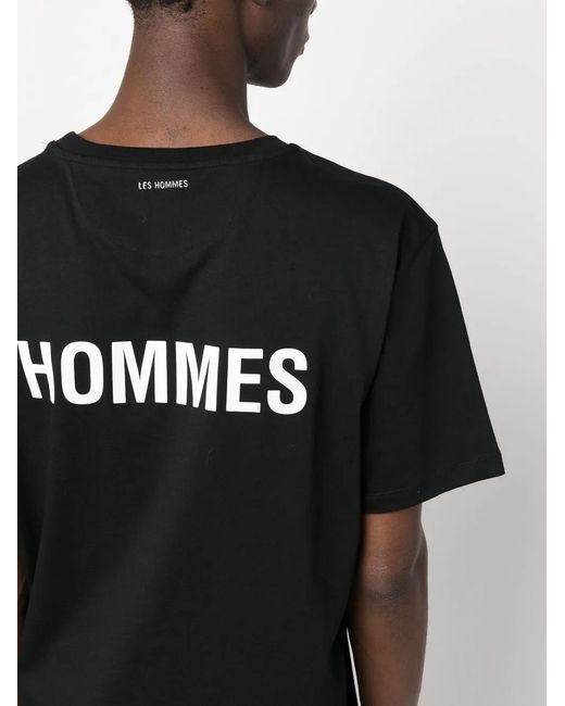Les Hommes Black Logo-Print Short-Sleeve T-Shirt for men