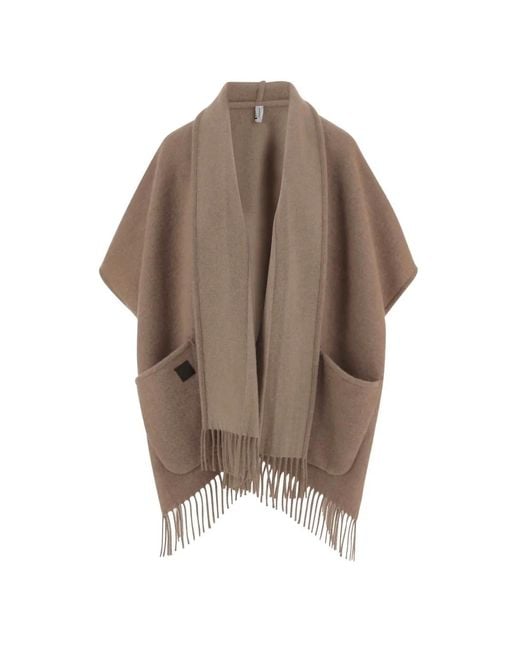 Ferragamo Brown Fringed Patch-Pocket Cape