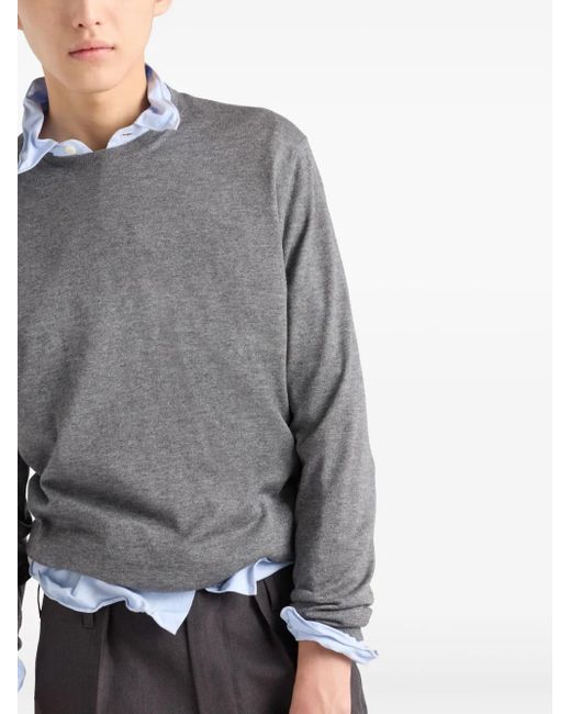 Prada Gray Crew-Neck Sweater for men