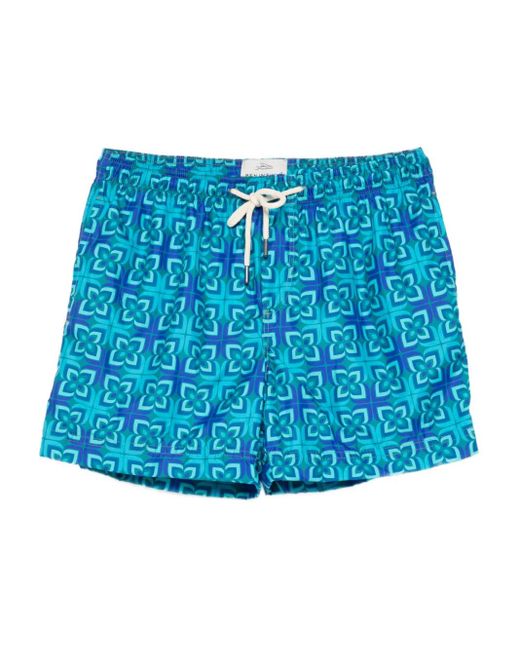 Peninsula Blue Geometric-pattern Swim Shorts for men