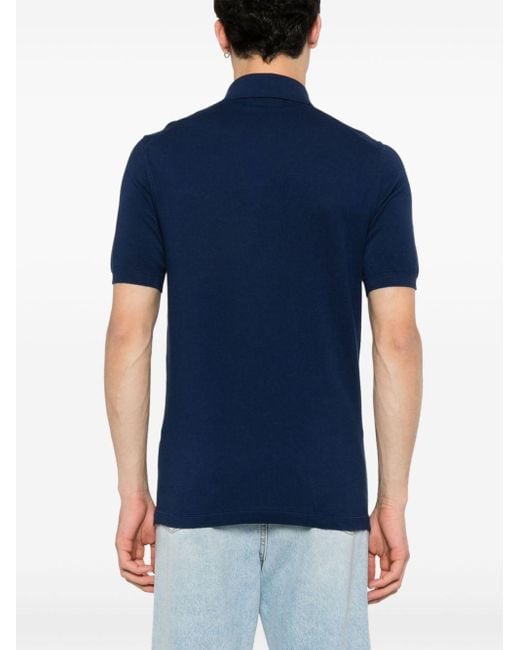 Zegna Blue Stripe-embroidery Cotton Polo Shirt for men