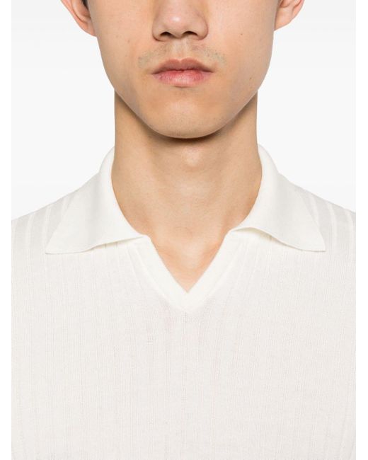 Brunello Cucinelli Poloshirt aus geripptem Strick in White für Herren