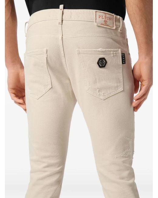 Philipp Plein Natural Logo-Patch Jeans for men