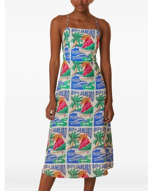 Farm Rio Blue Carioca Posters Midi Dress