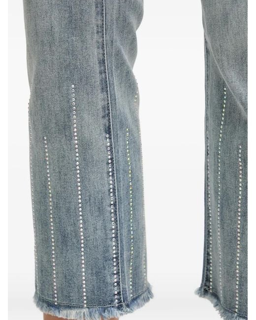 Joseph Ribkoff Blue Rhinestone-Detail Frayed Jeans
