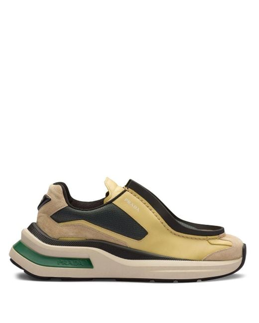 Prada Yellow Systeme Brushed Leather Sneakers With Bike Fabric And Suede Elements for men