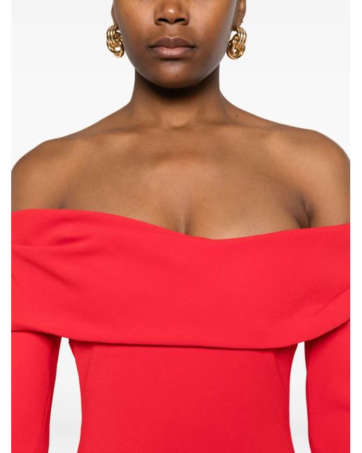 Solace London Red Yuni Off-Shoulder Midi Dress