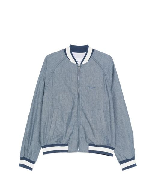 Givenchy Blue Logo-Embroidered Striped-Pattern Jacket for men