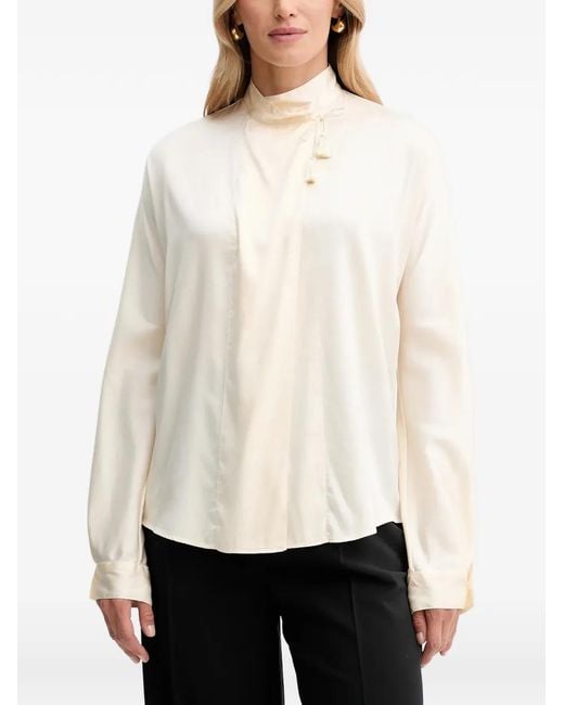 Forte_forte White Tassel Mock-Neck Blouse