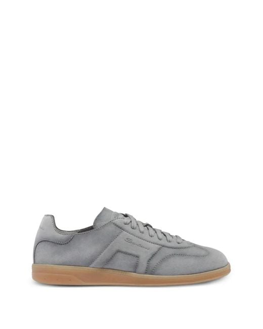 Santoni Gray Logo-Print Suede Sneakers for men