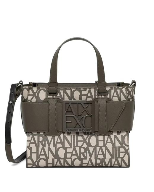 ARMANI EXCHANGE Black Logo-Print Buckle-Detail Tote Bag