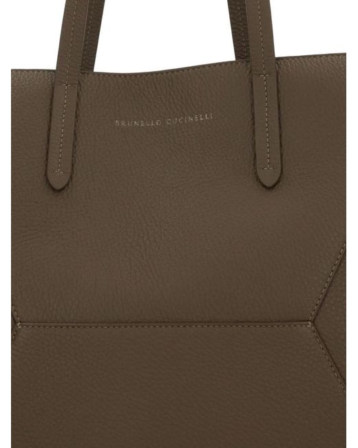 Brunello Cucinelli Brown Logo-Detail Shoulder Bag