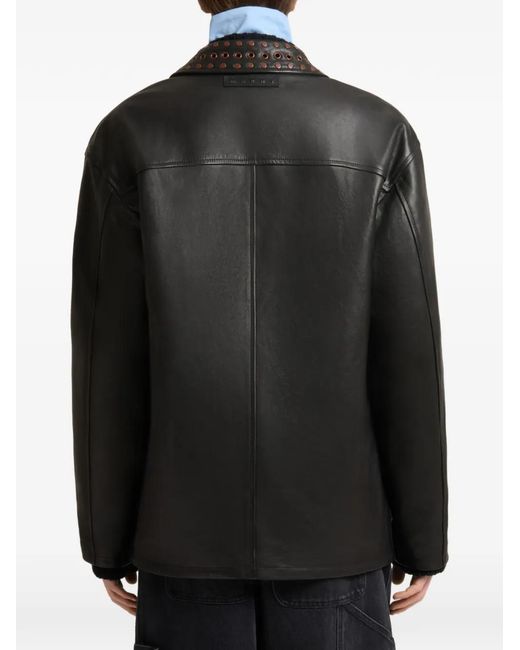 Marni Black Veste En Cuir Avec Devant Clouté for men