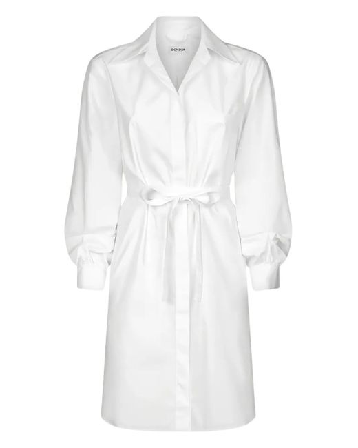 Dondup White Balloon-Sleeve Midi Shirt Dress