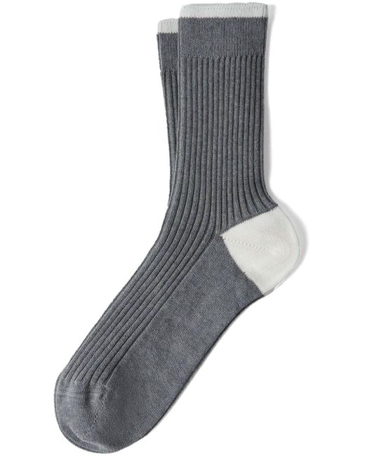 Brunello Cucinelli Gray Ribbed-knit Cotton Socks for men