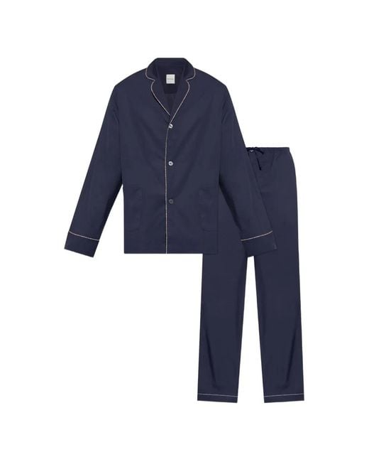 Paul Smith Blue Signature Stripe Piping-Detail Pajamas for men