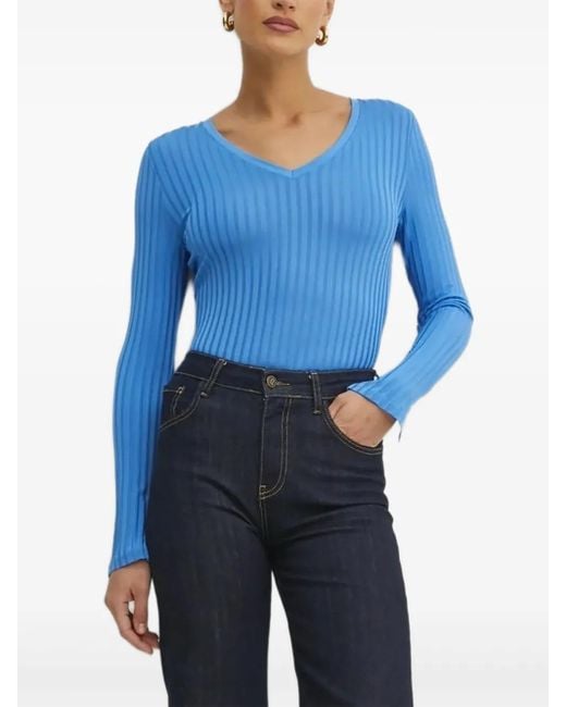 Boss Blue Ribbed-Knit V-Neck Sweater