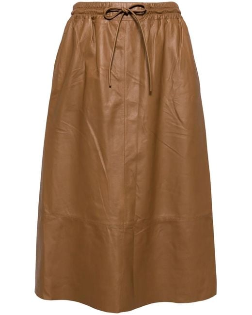 Yves Salomon Brown Elasticated-Waistband Leather Skirt