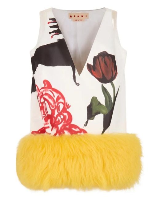Marni Gray X Slawn & Soldier Fur-Trimmed Mini Dress