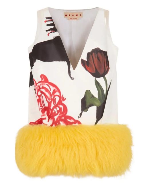 Marni Gray X Slawn & Soldier Fur-Trimmed Mini Dress