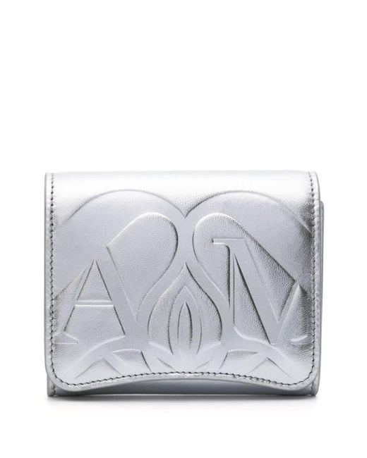 Alexander McQueen Tri-fold Metallic Leather Wallet in Grey | Lyst Australia