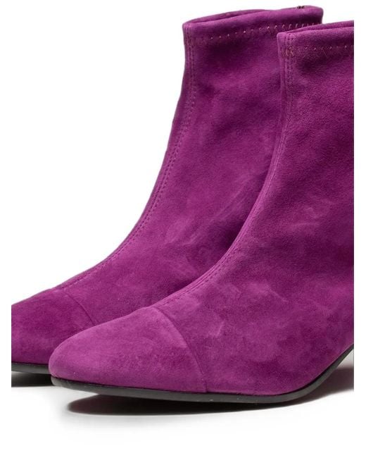 Poche Paris Purple Suede Block-Heel Ankle Boots