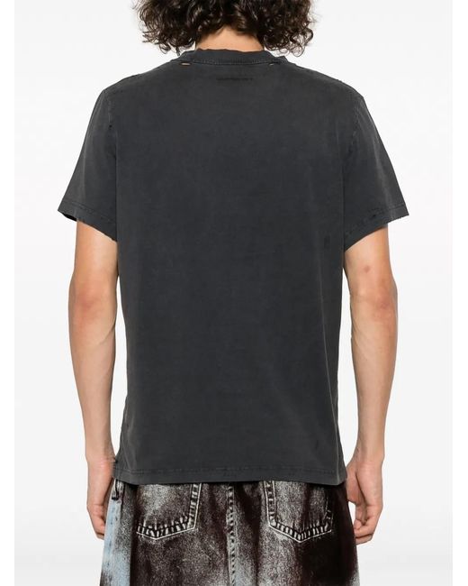 Courreges Black Logo-Patch Distressed Cotton T-Shirt for men