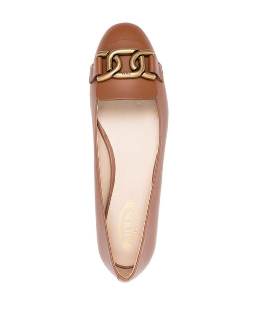 Tod's Brown Round-toe Leather Ballerina Shoes