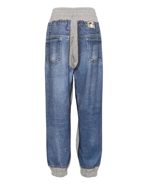 Pushbutton Blue Denim-Printed Sweatpants