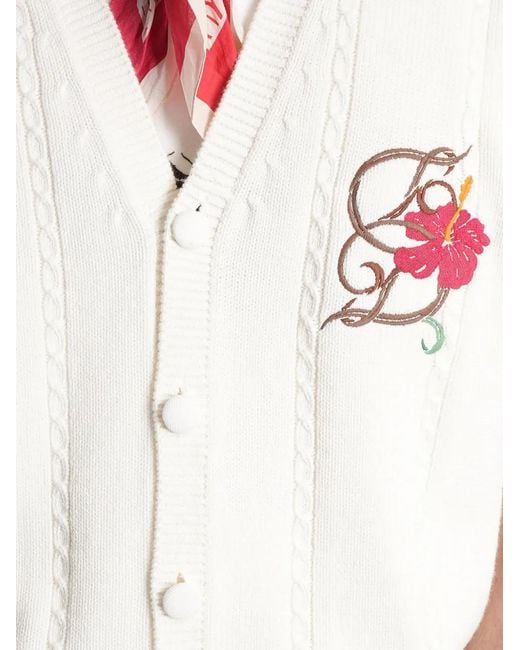 Drole de Monsieur White Floral-Embroidered Sleeveless Cardigan for men